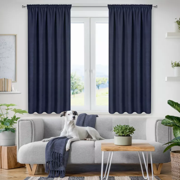 Zasłona granatowa z tkaniny welurowej 120x160 cm tunel Dora