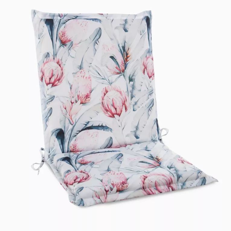 Poduszka na krzesło 45 x 90 x 3 cm  wodoodporna biało, niebieska zdobiona roślinnym wzorem GARDEN