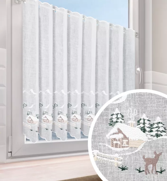 Tkanina firanowa zazdrostka etamina ze świątecznym haftem