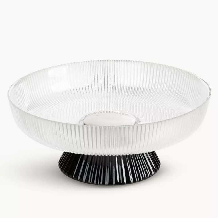 Patera szklana biało, czarna o ozdobnym tłoczonym wzorze 30x12 cm DAISY