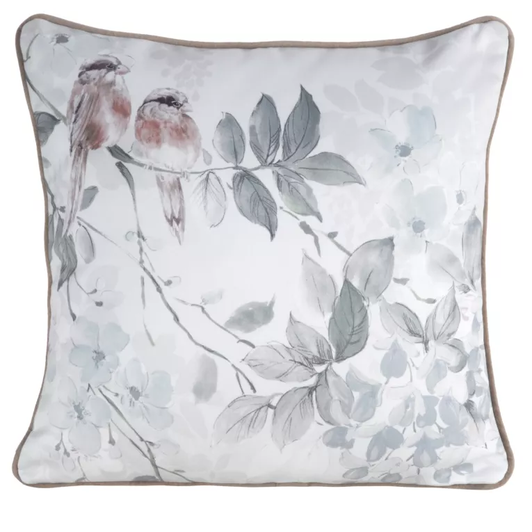 Poszewka na poduszkę dwustronna 45x45 cm welwetowa, zielono beżowa z motywem roślinnym z wypustką na brzegach EVITA Eurofirany Premium