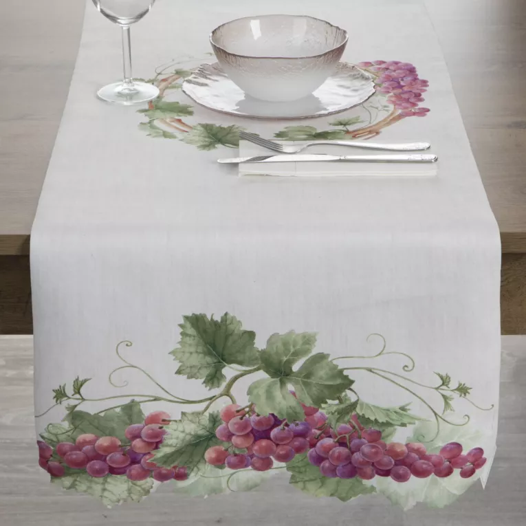 Bieżnik na stół naturalny 40x140 cm SUMMER 4 z nadrukowanym motywem winorośli