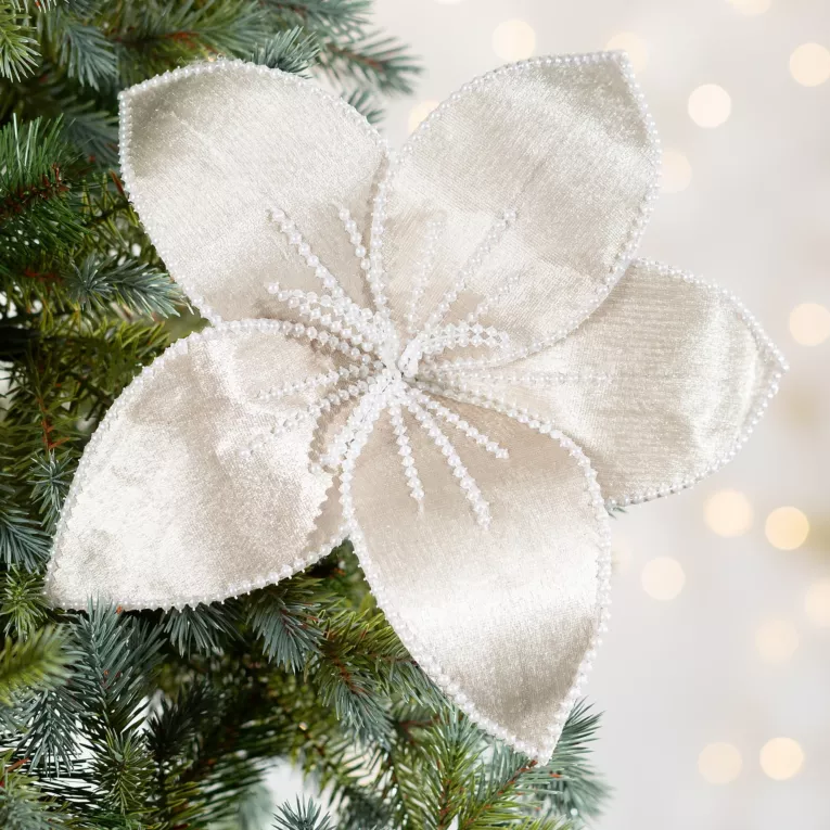 Świąteczny kwiat dekoracyjny z lśniącej welwetowej tkaniny z dodatkiem perełek