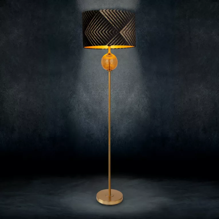 LIMITED COLLECTION Lampa stojąca VICTORIA 2 z podstawą łączącą szkło i metal oraz welwetowy abażur