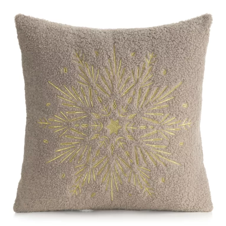 Poszewka na poduszkę 45x45 cm z tkaniny typu bukla beżowo, szampańska zdobiona haftowaną gwiazdą