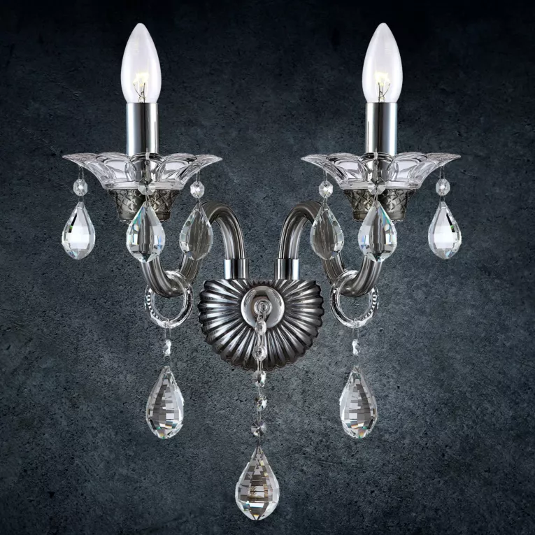 Kinkiet- lampa do pokoju srebrno, transparentna GLITTER dwuramienny żyrandol z kryształami