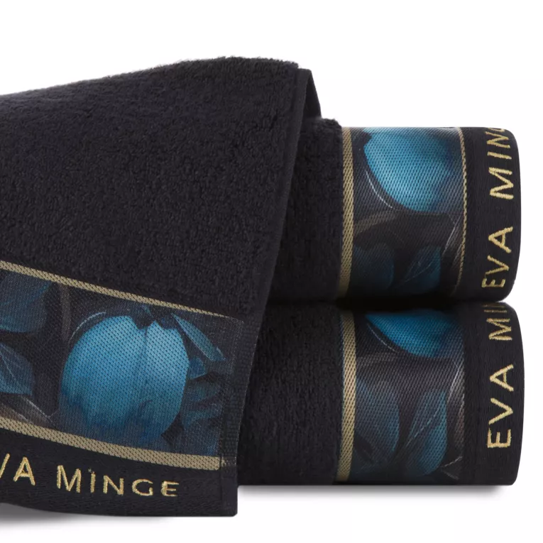 Ręcznik do rąk 30x50 cm bawełniany kolor czarny,niebieski z designerską bordiurą 500 g/m2 Eva Minge