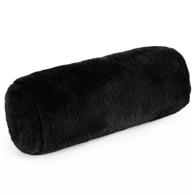 Poduszka wałek 15x45 cm czarna z miękkiej futrzanej tkaniny  NINA