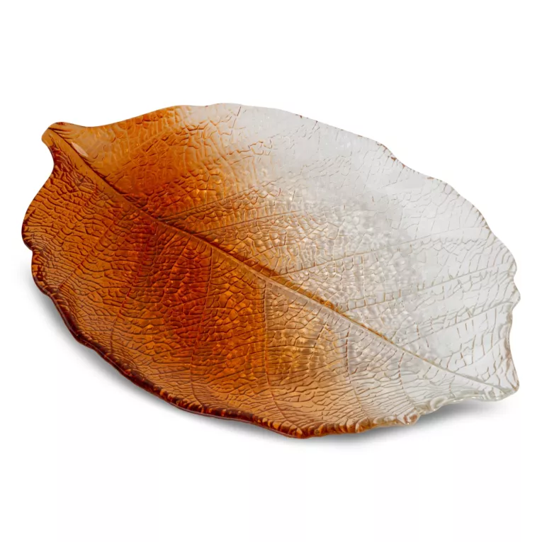 Patera SAVA ze szkła artystycznego w kształcie liścia z efektem cieniowania