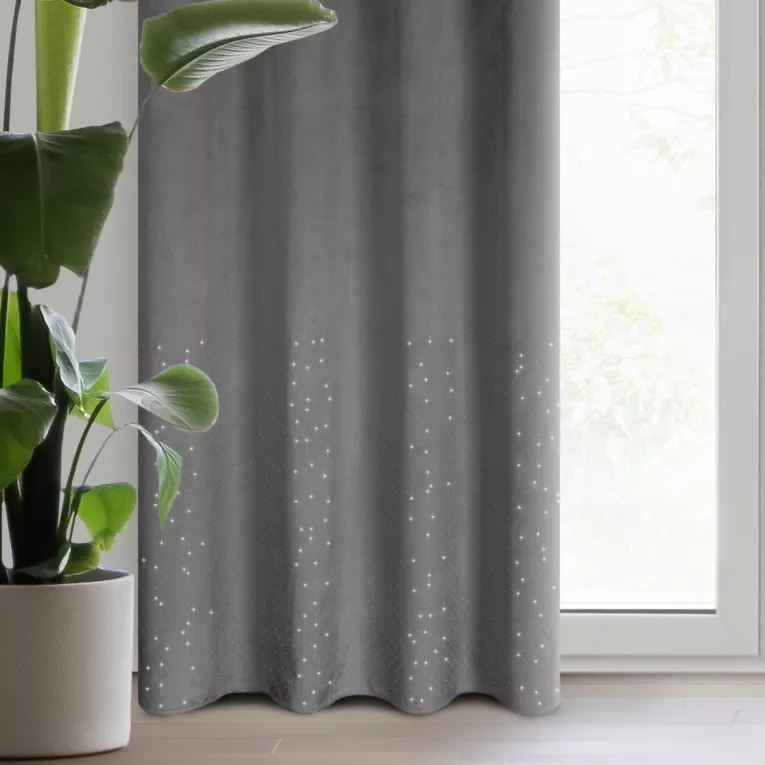 Zasłona welwetowa grafitowa z kryształkami 140x250 cm przelotka - ARIADNA