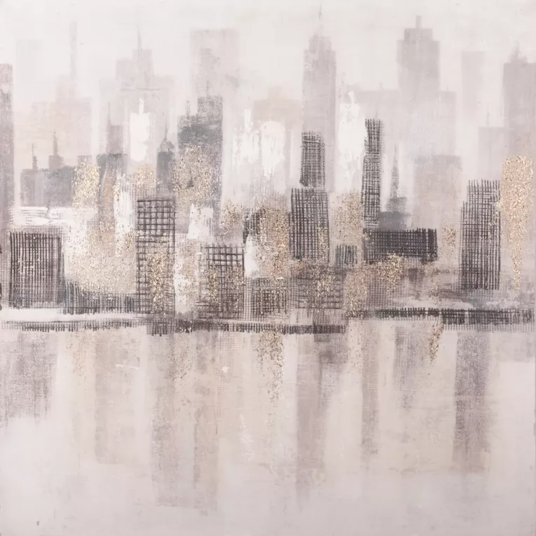 Obraz METROPOLIS 3 miejski pejzaż - kolaż ręcznie malowany na płótnie