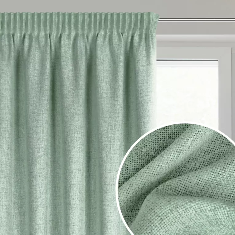 Zasłona ciemnozielona o naturalnym splocie z efektem melanżu 140x270 cm taśma - JULA2