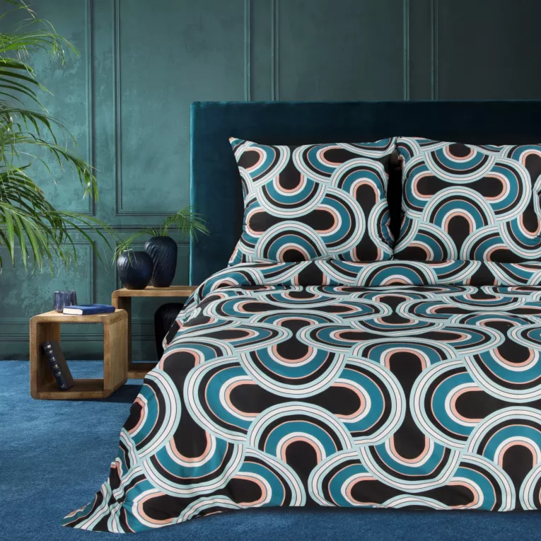 Pościel 160x200 cm z satyny bawełnianej kolor czarny, niebieski z wzorem geometrycznym DIVA 17 Diva Line