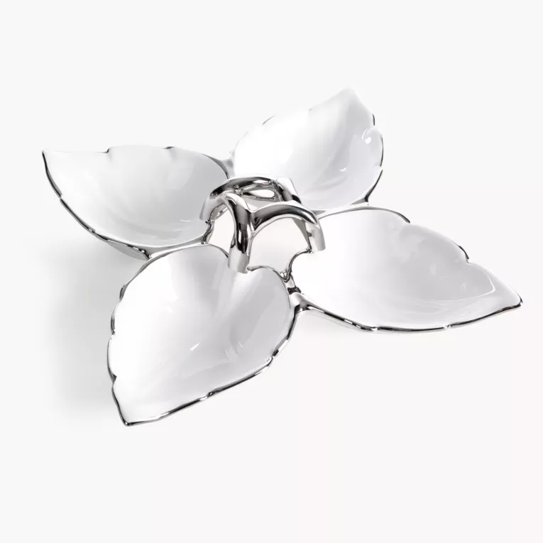 Misa dekoracyjna biało, srebrna w kształcie liścia 25x7 cm DONA