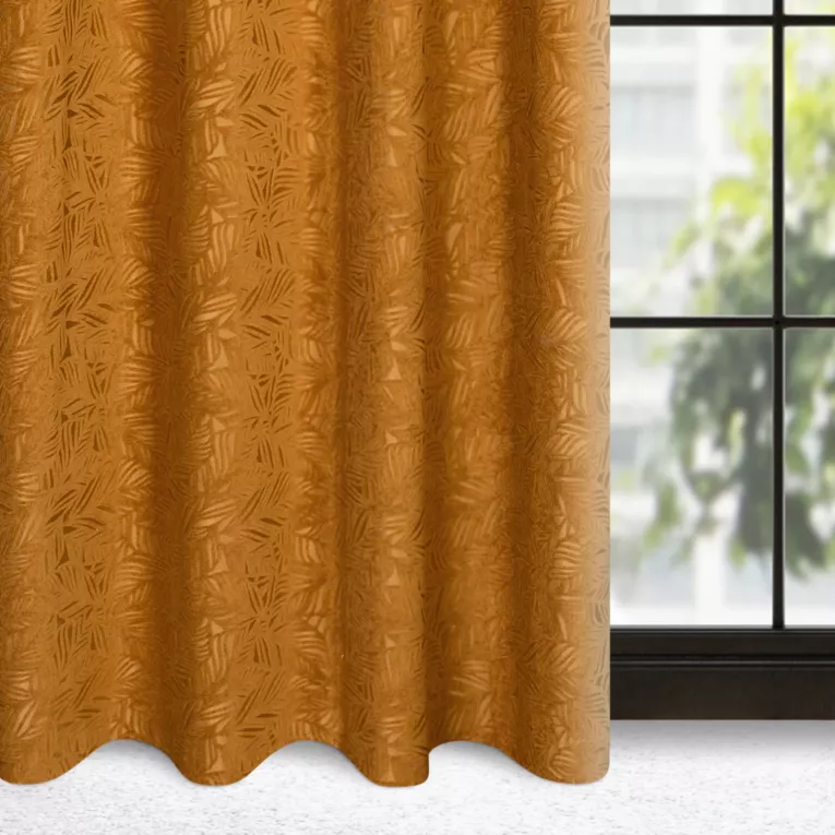 Zasłona miodowa z welwetu wytłaczanego w liście 140x250 cm przelotka - OCTAVIA