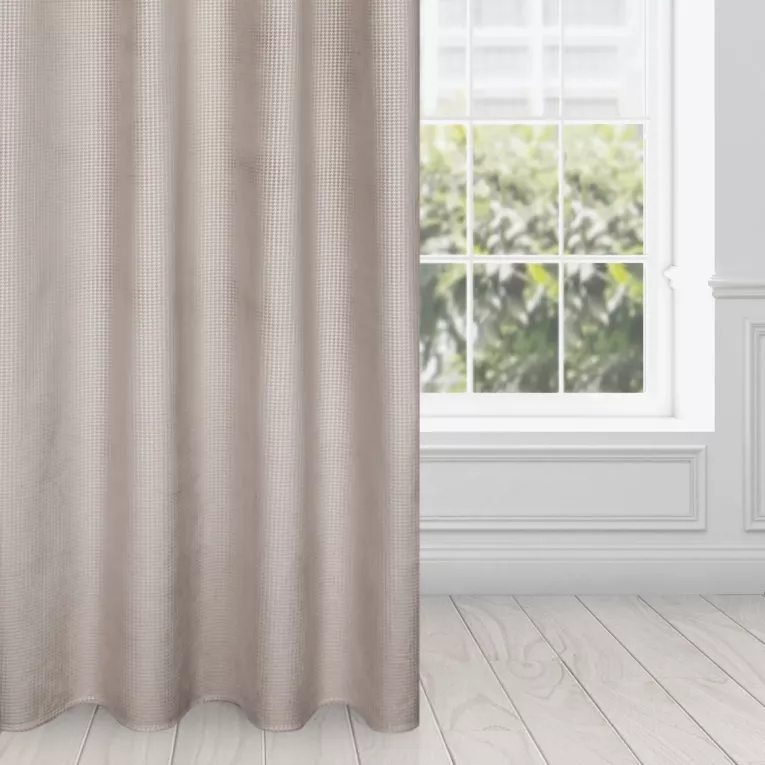 Zasłona welwetowa beżowo, srebrna z nadrukiem pepitki 140x250cm przelotka - DARCY