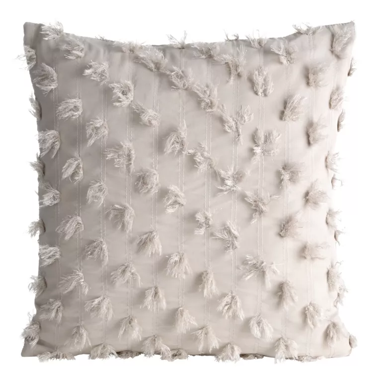 Poszewka na poduszkę 45x45 cm z tkaniny szyfonowej kolor beżowy zdobiona pomponami z błyszczącą nicią AURELIA Eva Minge