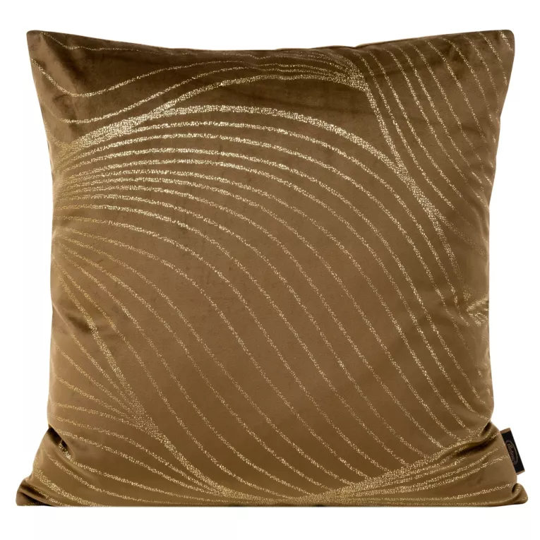Poszewka na poduszkę 45x45 cm welwetowa kolor brązowy z nowoczesnym złocistym nadrukiem BLINK 18