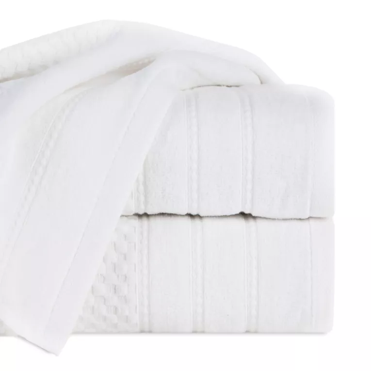 Ręcznik do rąk 30x50 cm bawełniany kolor biały z ozdobną bordiurą w paseczki 500 g/m2 ADORE