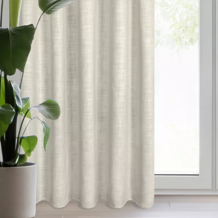 Zasłona ciemnobeżowo, srebrna z dodatkiem lnu i błyszczącym akcentami 140x270 cm taśma - ROSI