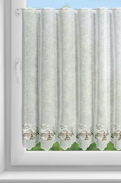 Tkanina firanowa zazdrostka z etaminy zdobiona świątecznym haftem