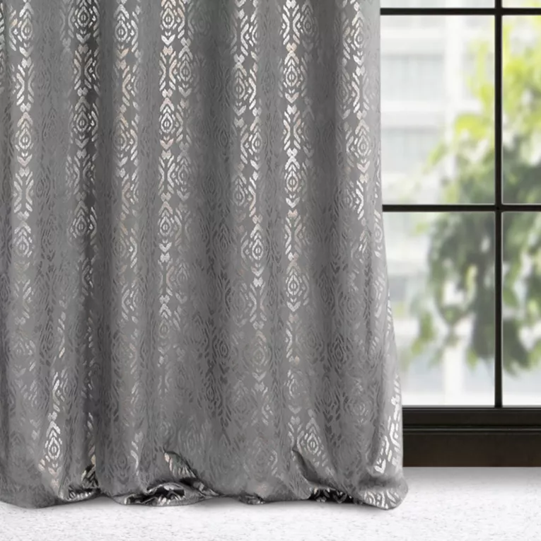 Zasłona stalowo, złota ze złotym wzorem z welwetu 140x250 cm przelotka - LAURA