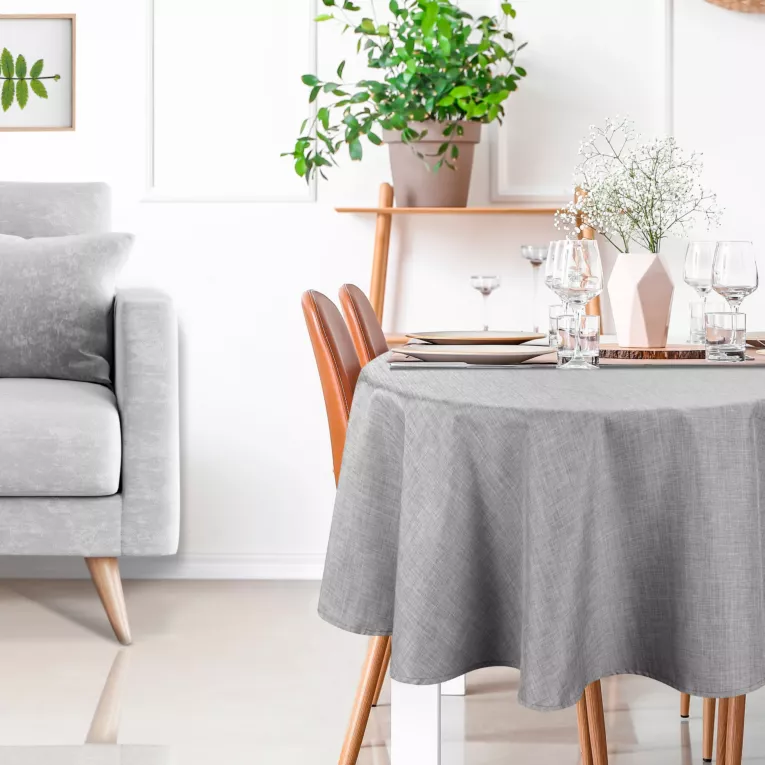 Okrągły obrus na stół średnica 150 cm srebrny wodoodporny - KATE