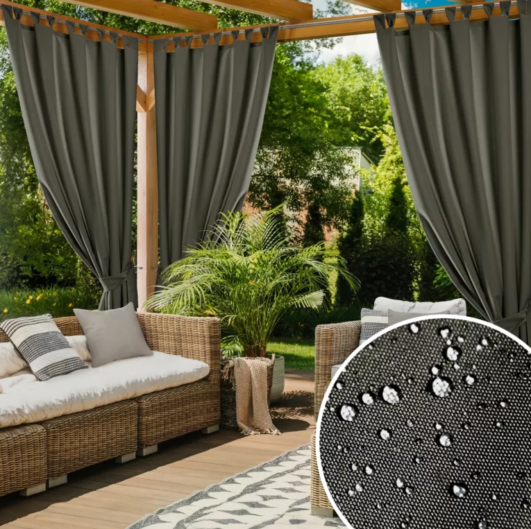 Zasłona grafitowa z wodoodpornej tkaniny idealna do ogrodu i na taras 155x220 cm szelki/rzep - GARDEN