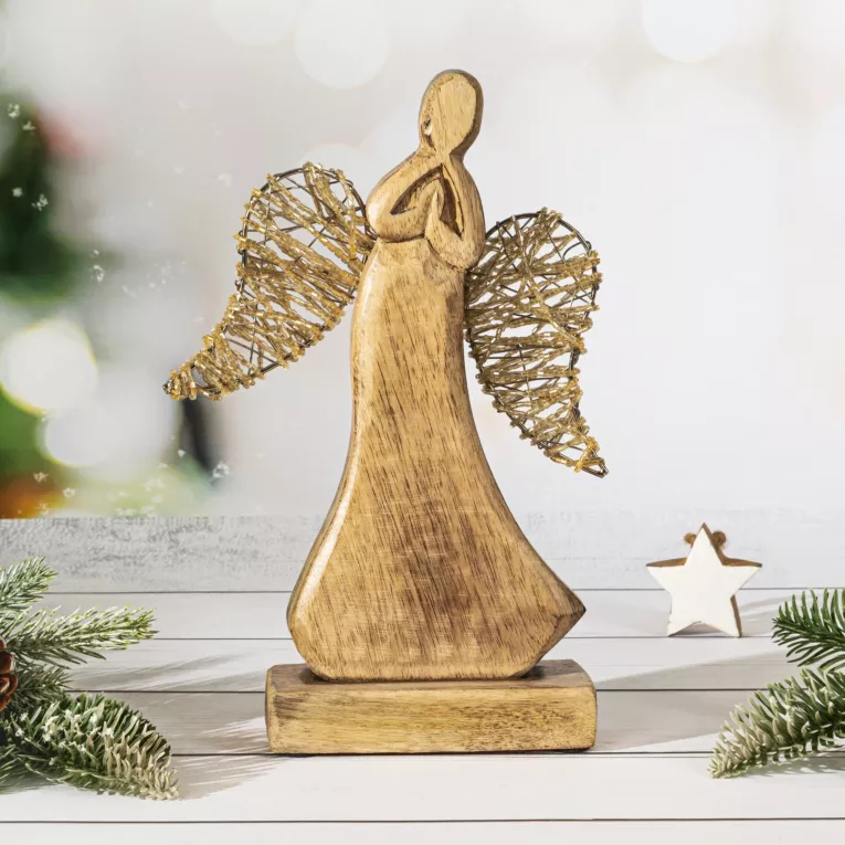 Figurka drewniana ANIOŁEK  z ażurowymi skrzydłami