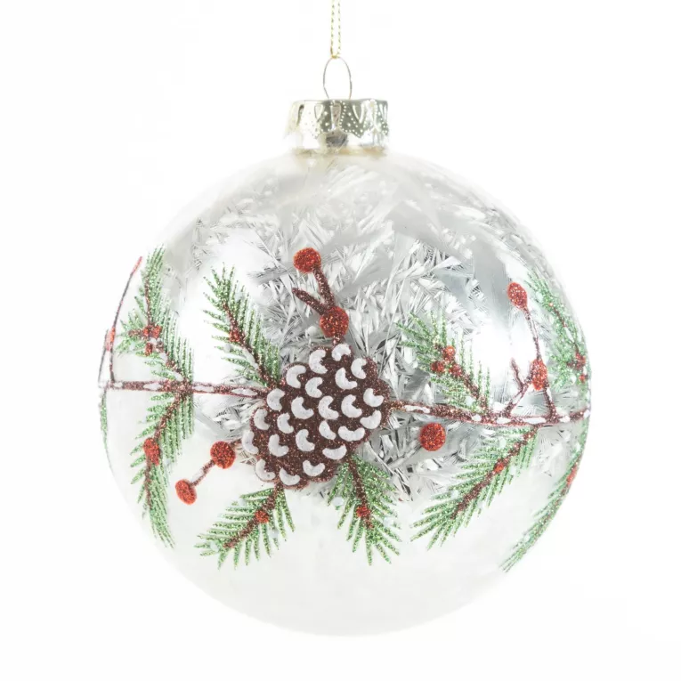Szklana bombka ręcznie zdobiona akcentem zimowym