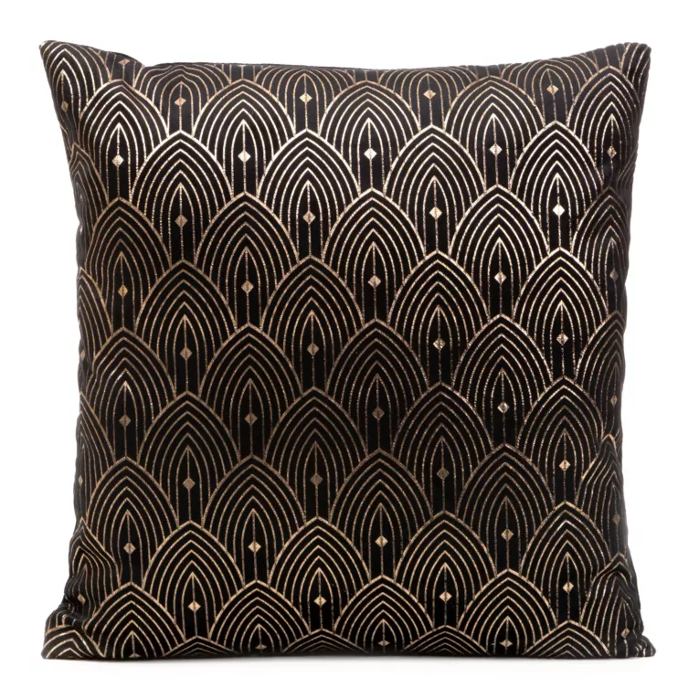 Poszewka na poduszkę 40x40 cm czarna ze złotym nadrukiem w stylu art deco AGNES DESIGN 91
