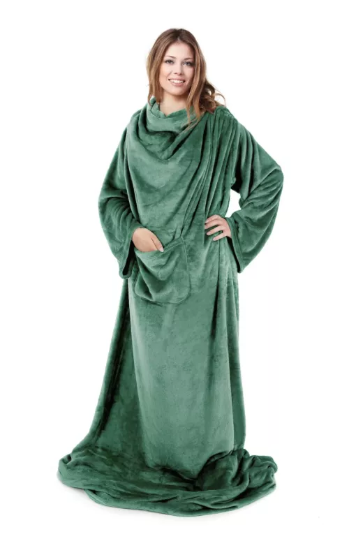 Koc z miękkiego polaru z rękawami 150x180 cm ciemnozielony TV TONY Design 91