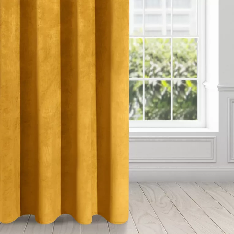 Zasłona musztardowa z ekskluzywnego aksamitnego welwetu 290 g/m2 140x250 cm 10 szt. przelotka - RIA - Diva Line
