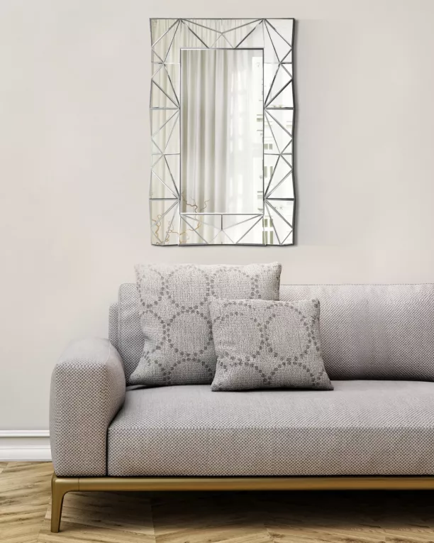 Lustro w dekoracyjnej lustrzanej ramie z geometrycznych elementów z efektem 3D