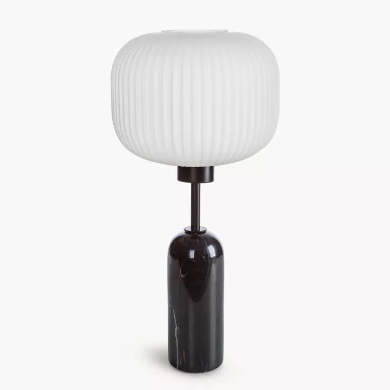Lampa stołowa nocna czarno, biała LYLA o marmurkowej podstawie