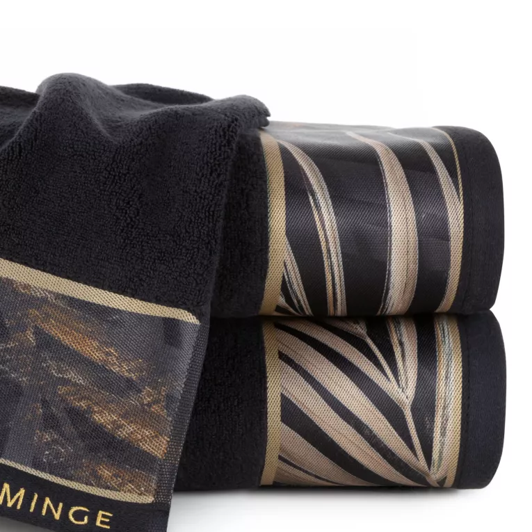 Ręcznik kąpielowy 70x140 cm bawełniany kolor czarny,beżowy z designerską bordiurą 500 g/m2 Eva Minge