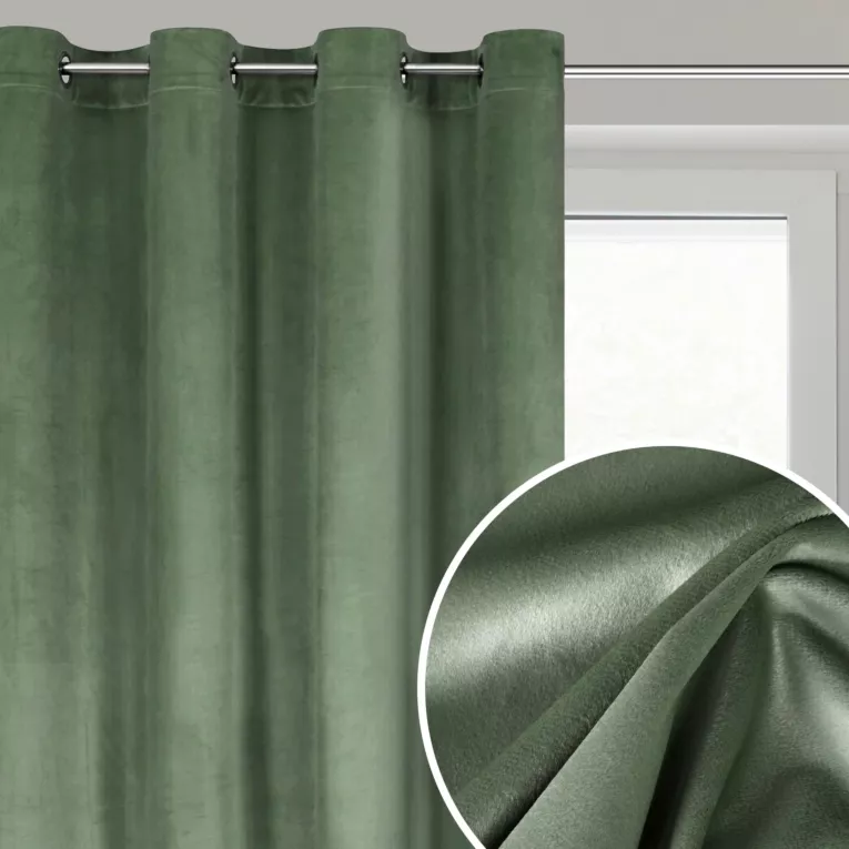 Zasłona ciemnomiętowa z matowego welwetu 140x250 cm przelotka - MELANIE