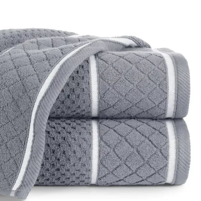 Ręcznik kąpielowy 70x140 cm bawełniany kolor stalowy o strukturze krateczki z ozdobną bordiurą 500 g/m2 FAVORI