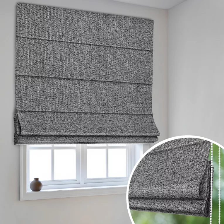 Roleta rzymska grafitowa z tkaniny typu bukla z efektem melanżu