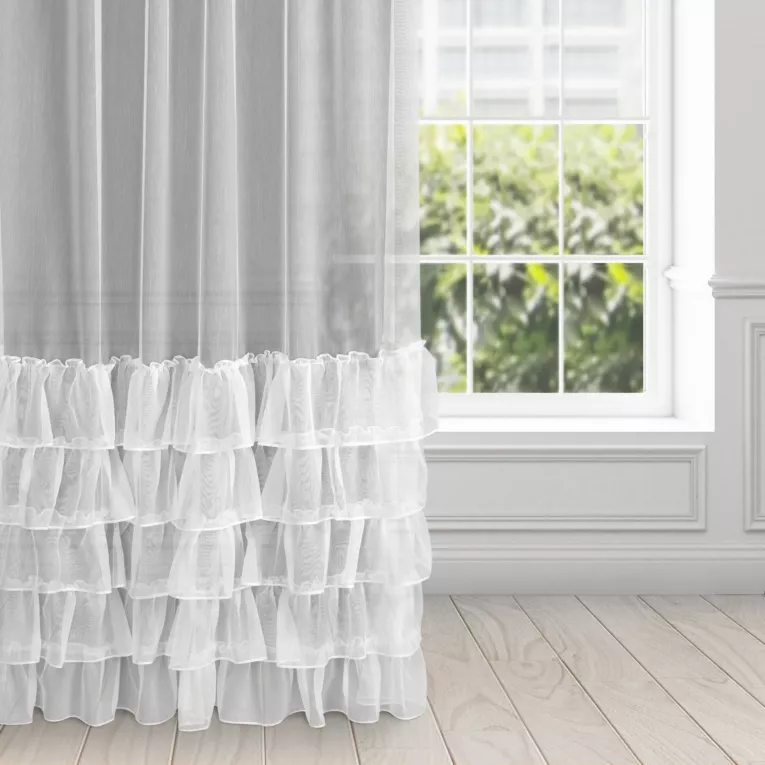 Firana biała z tkaniny aden z pięcioma falbanami 140x270 cm taśma CHARLOTTE 3