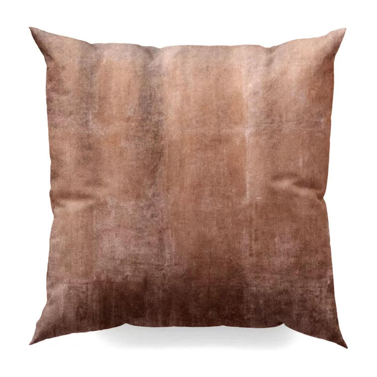 Poszewka szyta ciemnobeżowo miedziana z welwetowej, miękkiej tkaniny, z połyskującym nadrukiem