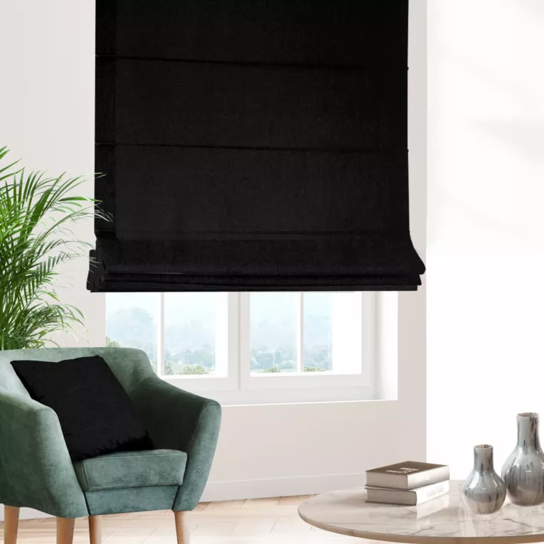 Roleta rzymska czarna z tkaniny w stylu ekologicznym