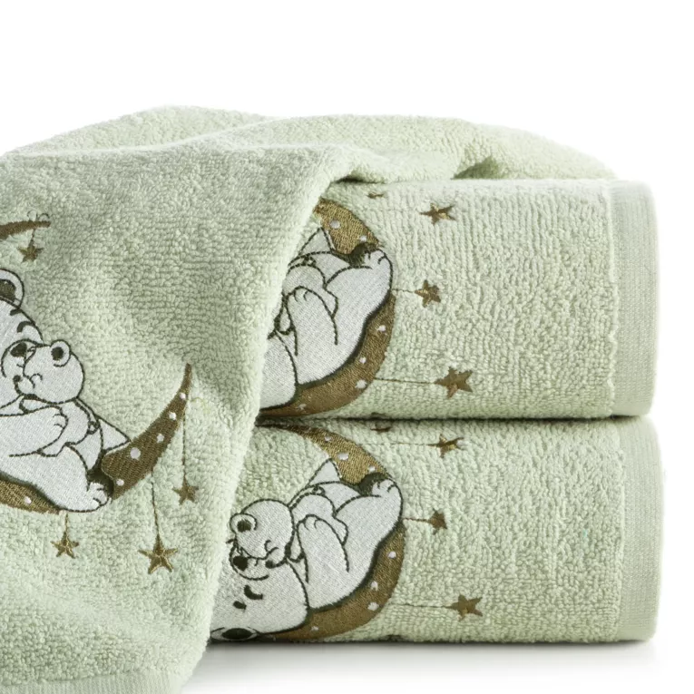 Ręcznik kąpielowy dziecięcy 50x90 cm bawełniany kolor miętowy z aplikacją misia 450 g/m2 BABY 74