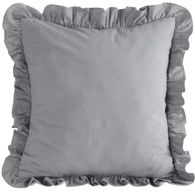 Poszewka na poduszkę 45x45 cm bawełniana z ozdobną falbanką stalowa