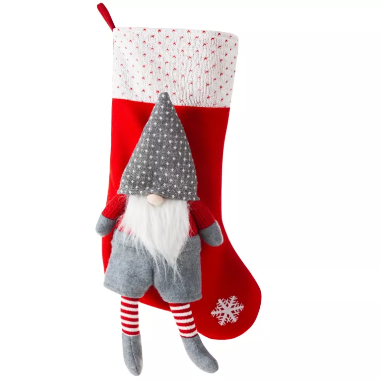 Skarpeta świąteczna z aplikacją 3D ze skrzatem