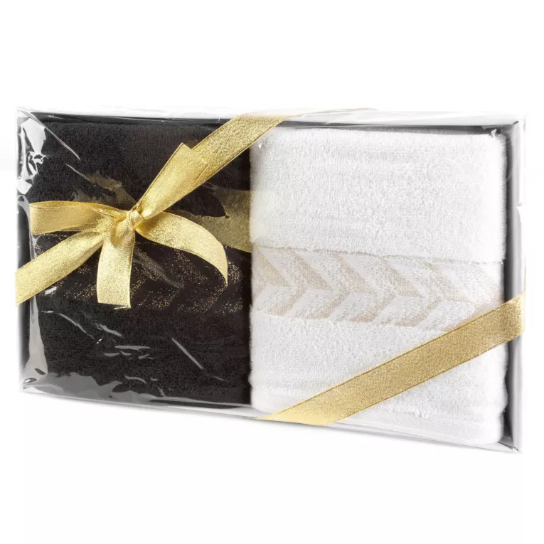 Zestaw ręczników bawełnianych na prezent 2 szt 50x90 cm kolor biały, czarny 450 g/m2 GLOW