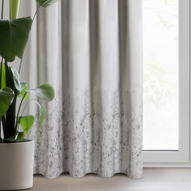 Zasłona welwetowa beżowa z przecieranym wzorem 140x270 cm taśma - MIRELA