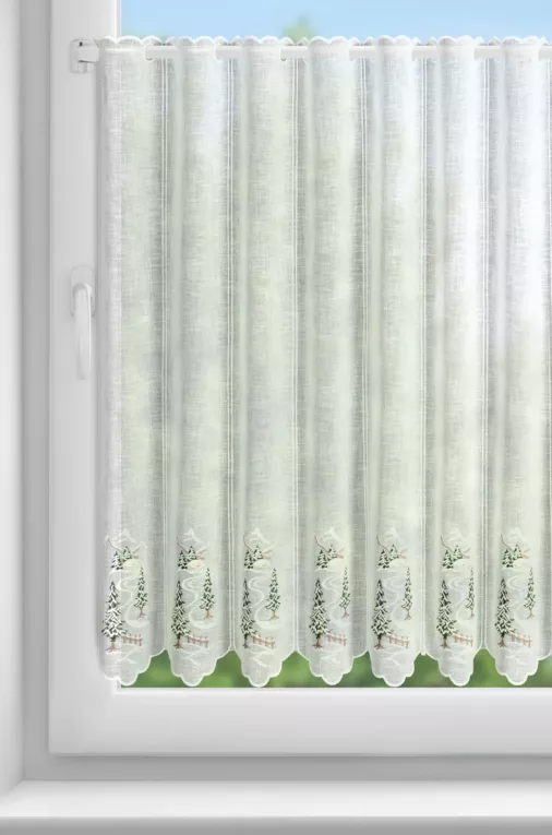 Tkanina firanowa zazdrostka z etaminy zdobiona świątecznym haftem