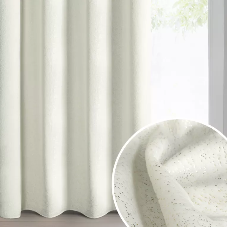 Zasłona kremowo, złota z welwetu zdobiona błyszczącym nadrukiem 135x250 cm złote przelotki - BETHY