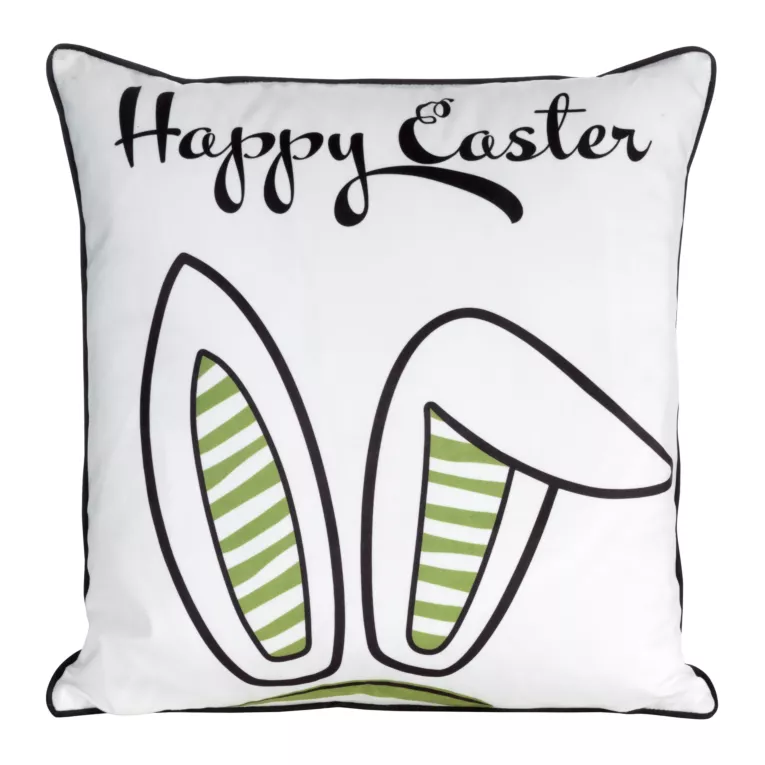 Poszewka na poduszkę 45x45 cm welwetowa biało, zielona z uroczym nadrukiem WIOSNA 2